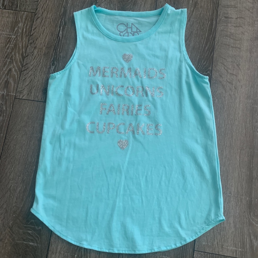 5/$25 Chaser aqua tank top Mermaids Unicorns Fairies